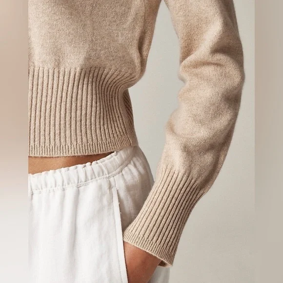 J. Crew Cashmere shrunken crewneck sweater Heather Stone Tan Size Medium NWT - Picture 3 of 10